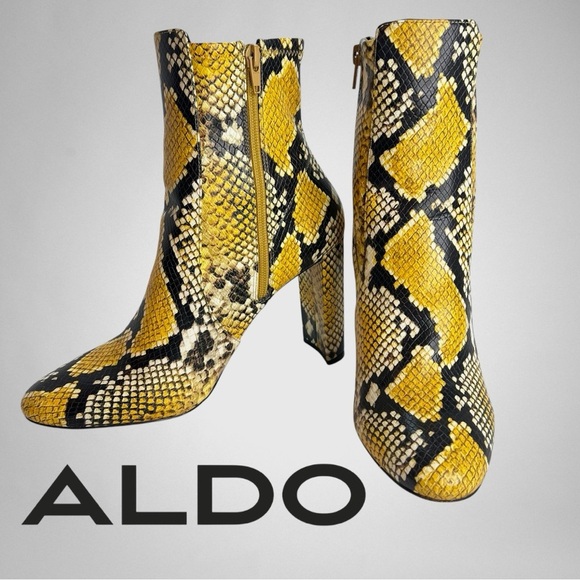 ALDO Aurellane Faux Snakeskin Pattern Yellow Black Booties Womens Size Size 9 - Picture 1 of 9